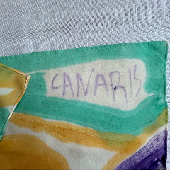 •Canaris Signed Unique Graphic Handpainted Handrolled Silk Scarf 28”x31” - Picture 8 of 8